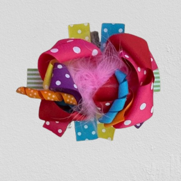 Hand Crafted Other - Bright Colors Extreme Deluxe Bow w/ Feather Accents